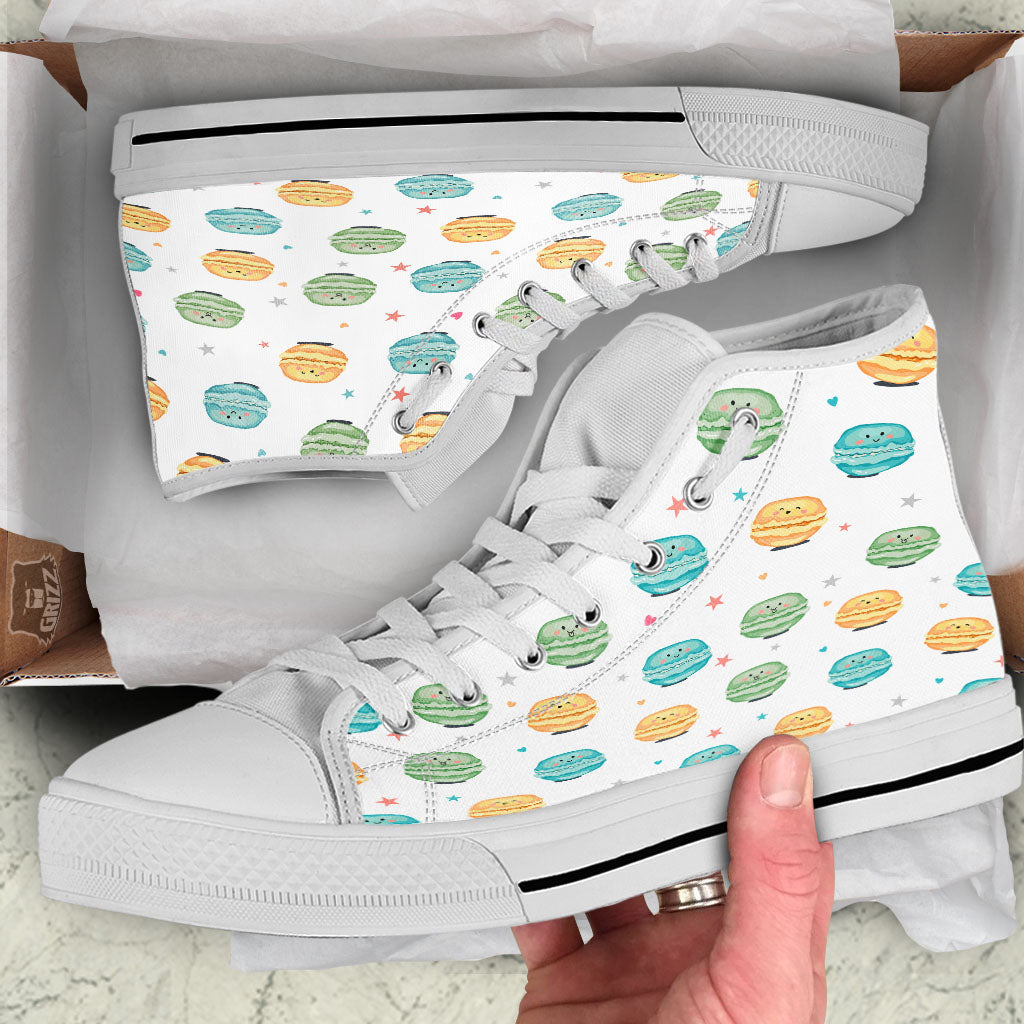 Happy Macarons Print Pattern White High Top Shoes-grizzshop