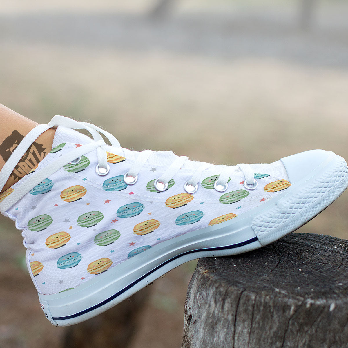 Happy Macarons Print Pattern White High Top Shoes-grizzshop