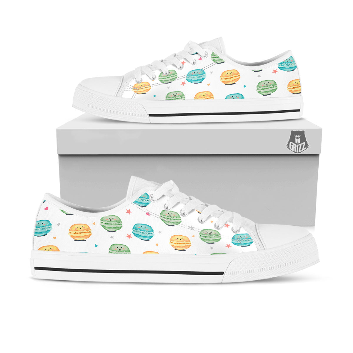 Happy Macarons Print Pattern White Low Top Shoes-grizzshop