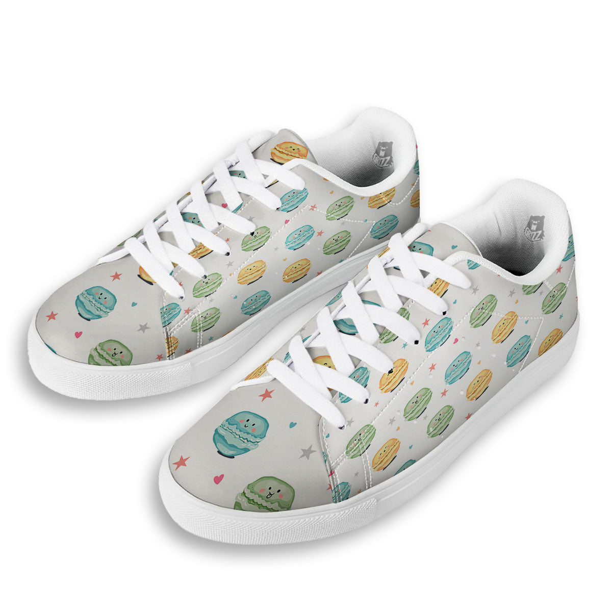 Happy Macarons Print Pattern White Low Top Sneakers-grizzshop