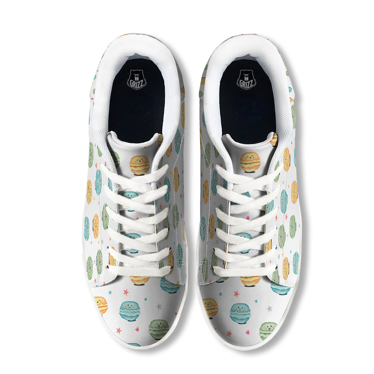 Happy Macarons Print Pattern White Low Top Sneakers-grizzshop