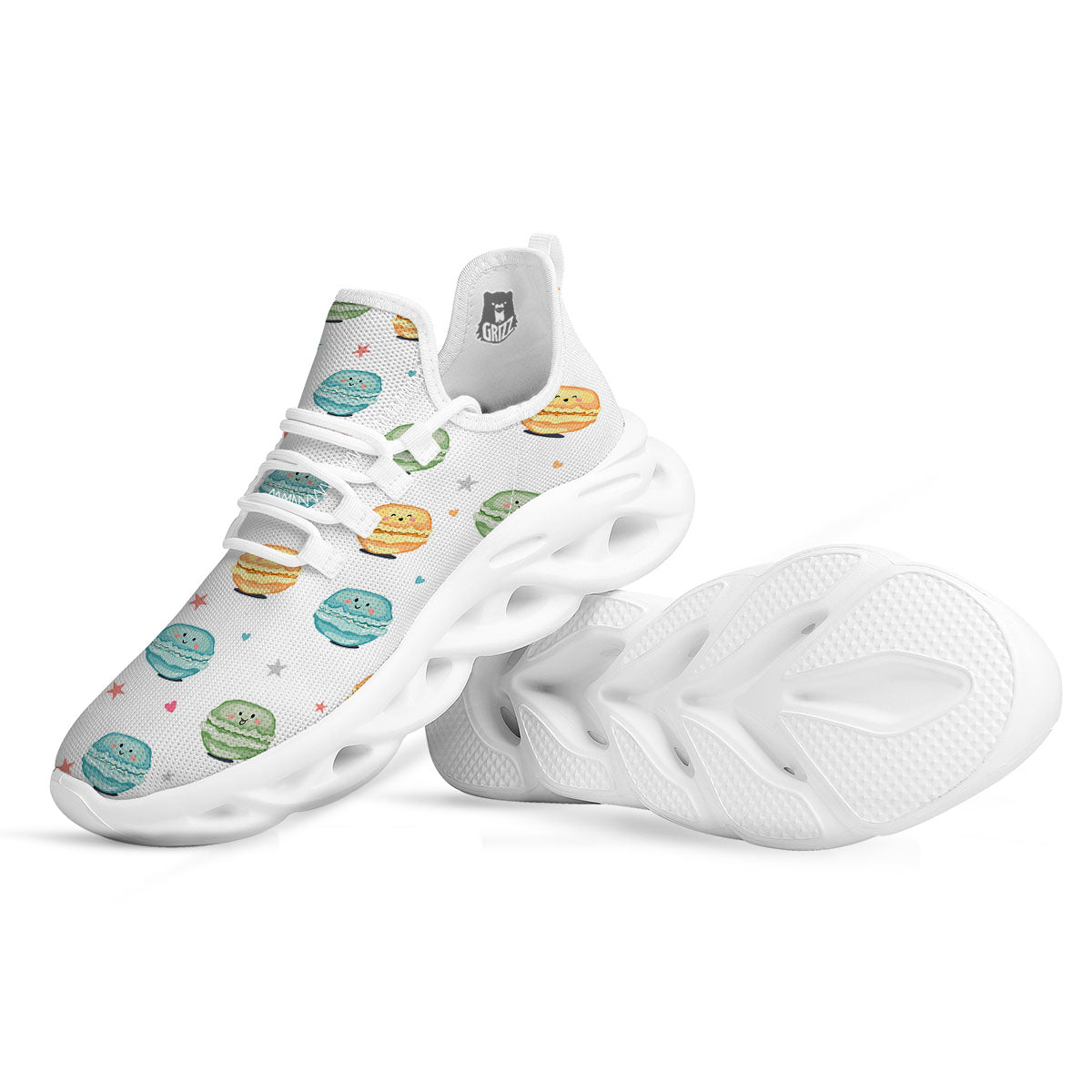 Happy Macarons Print Pattern White Running Shoes-grizzshop