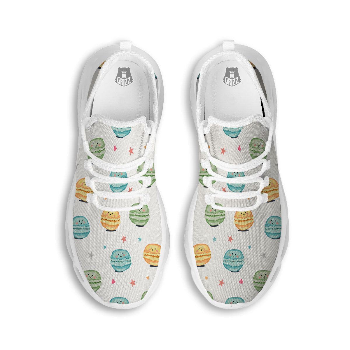 Happy Macarons Print Pattern White Running Shoes-grizzshop