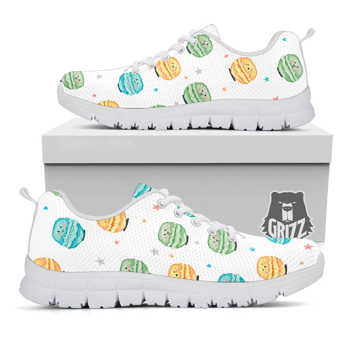 Happy Macarons Print Pattern White Sneaker-grizzshop