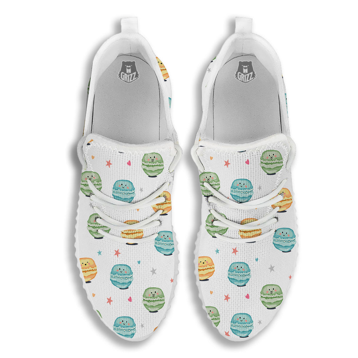 Happy Macarons Print Pattern White Walking Shoes-grizzshop