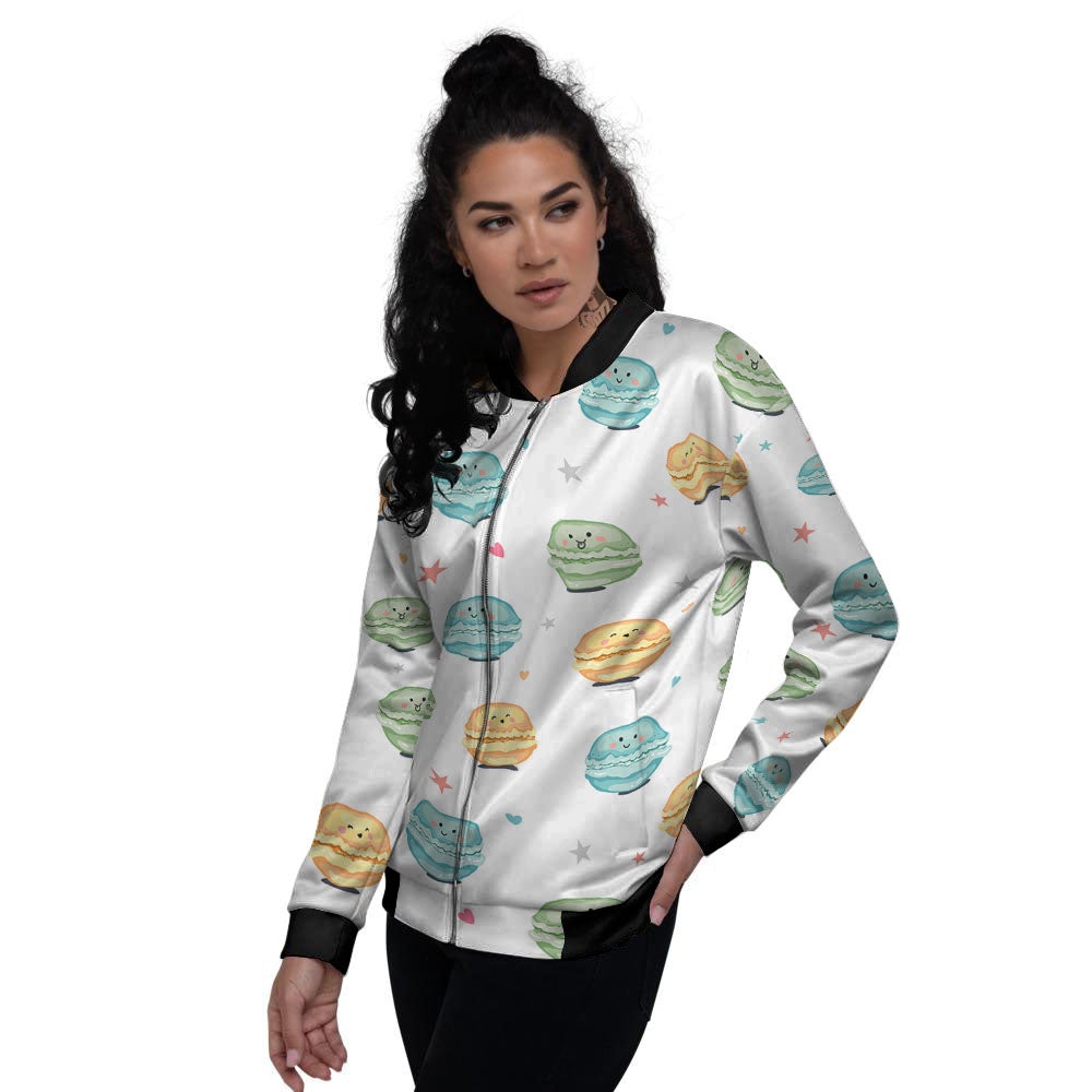 Happy Macarons Print Pattern Women's Bomber Jacket-grizzshop