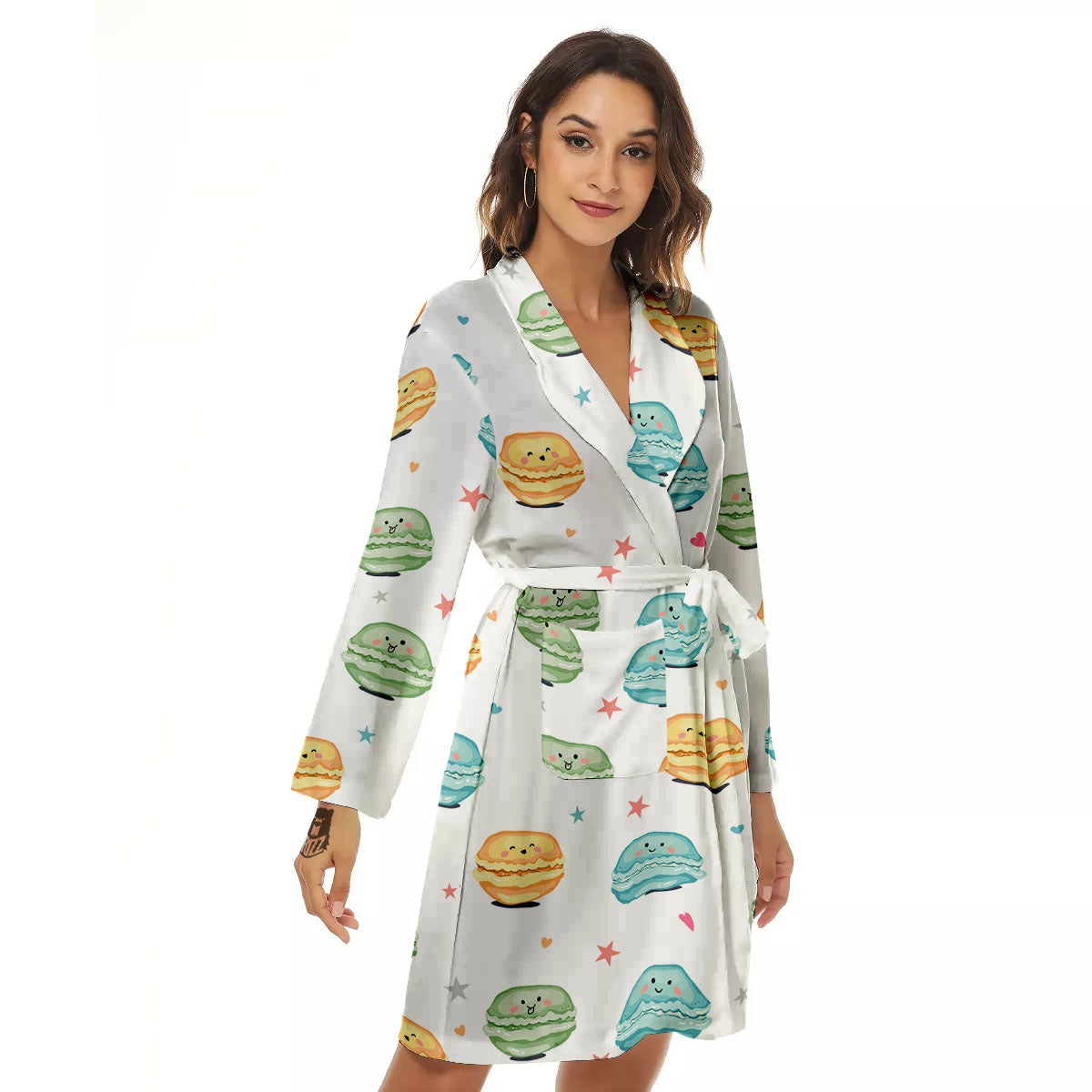 Happy Macarons Print Pattern Women's Robe-grizzshop