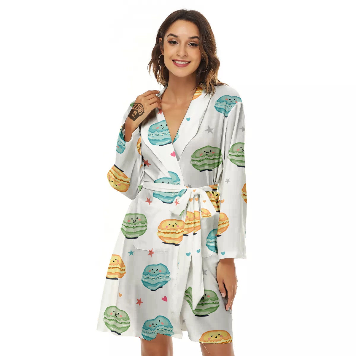 Happy Macarons Print Pattern Women's Robe-grizzshop