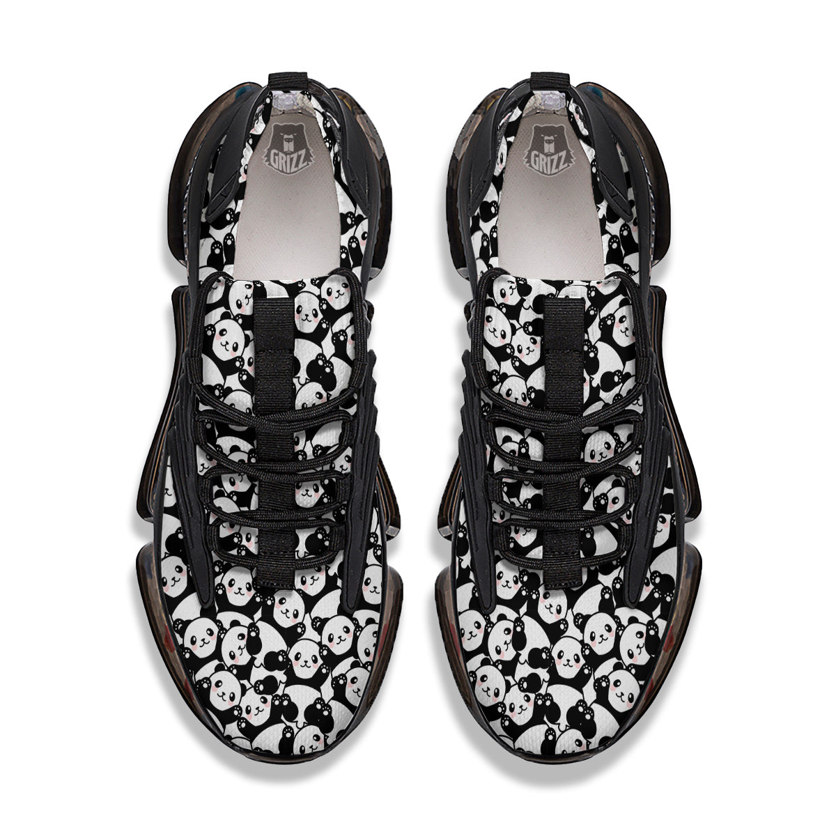 Happy Panda Cute Print Pattern Black Gym Shoes-grizzshop