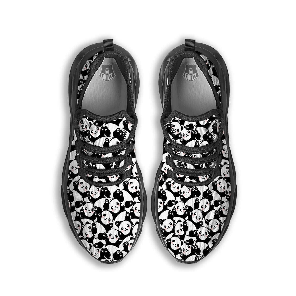 Happy Panda Cute Print Pattern Black Running Shoes-grizzshop
