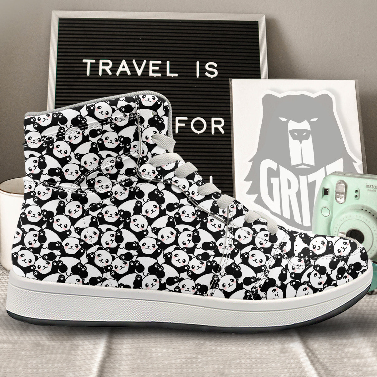 Happy Panda Cute Print Pattern High Top Sneakers-grizzshop