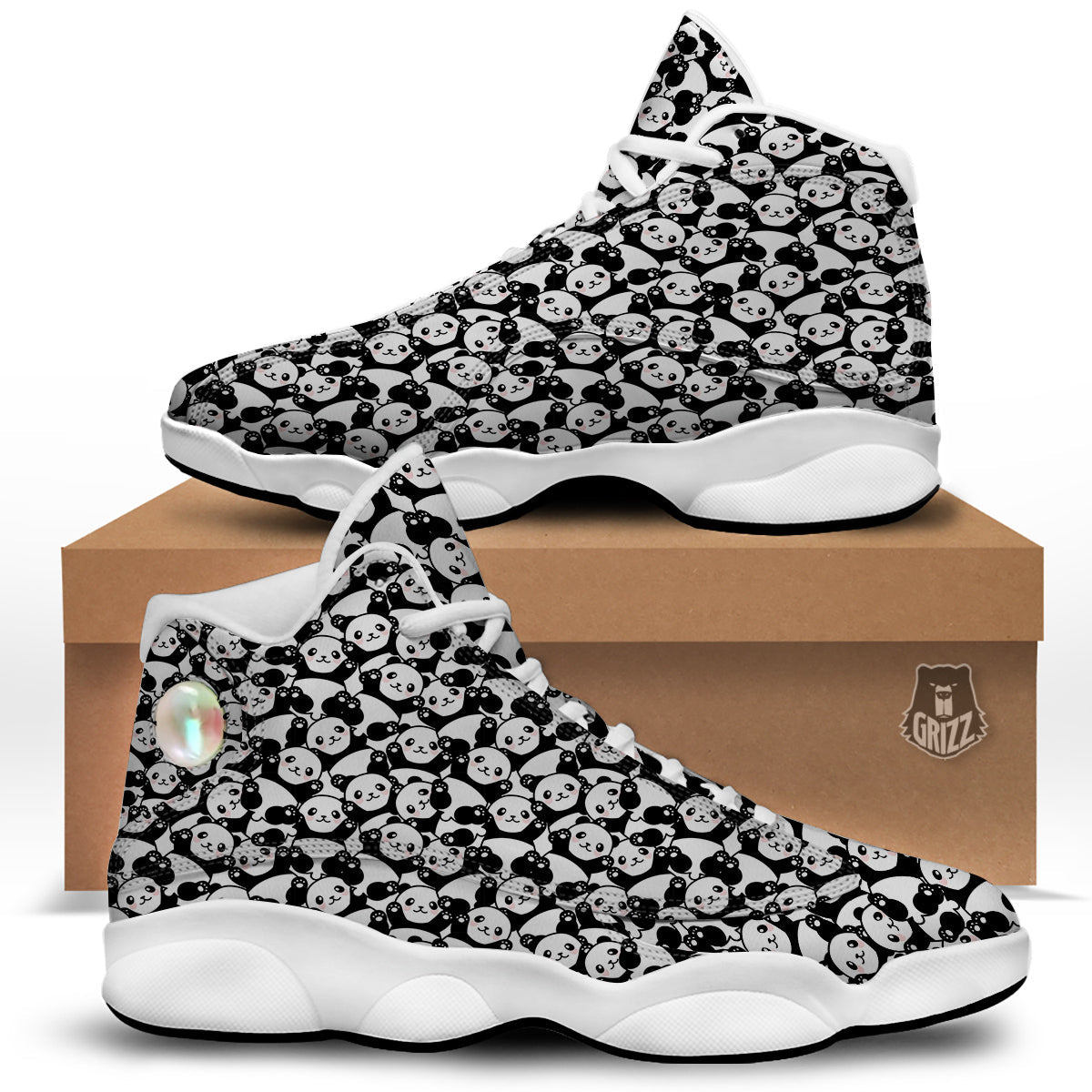 Happy Panda Cute Print Pattern White Basketball Shoes-grizzshop