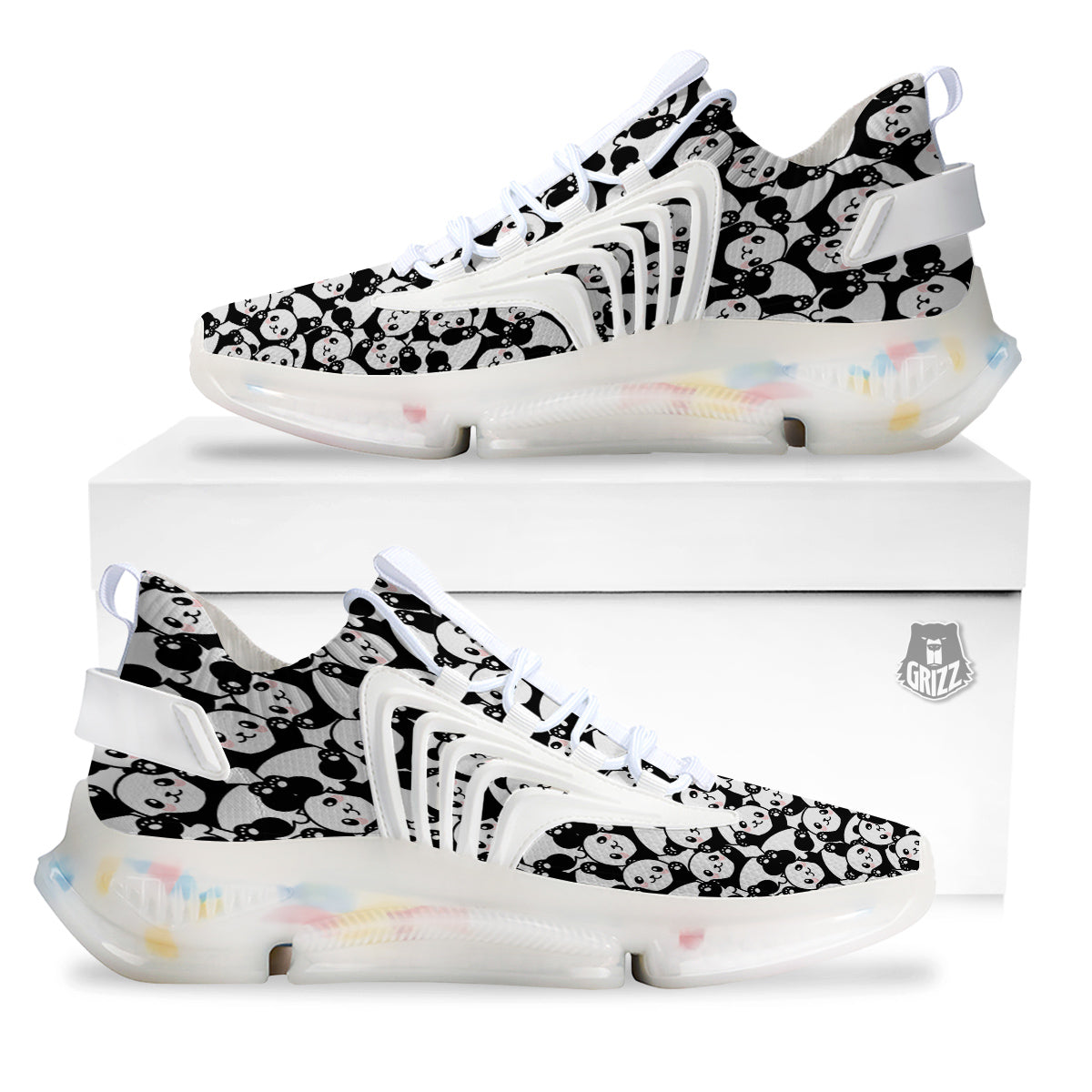 Happy Panda Cute Print Pattern White Gym Shoes-grizzshop