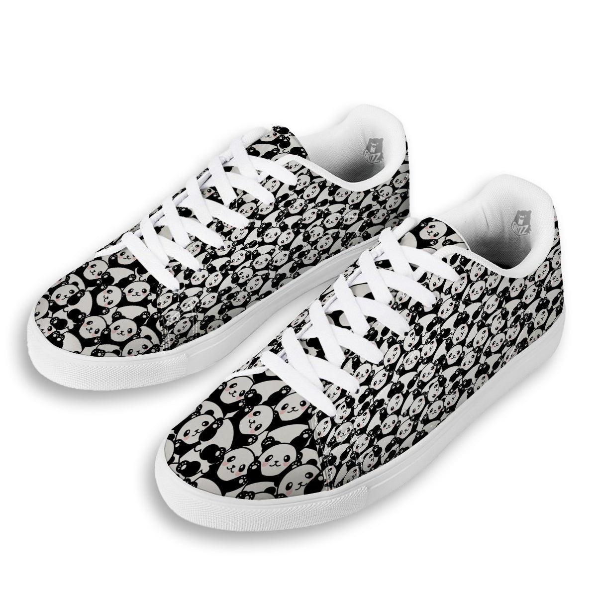Happy Panda Cute Print Pattern White Low Top Sneakers-grizzshop