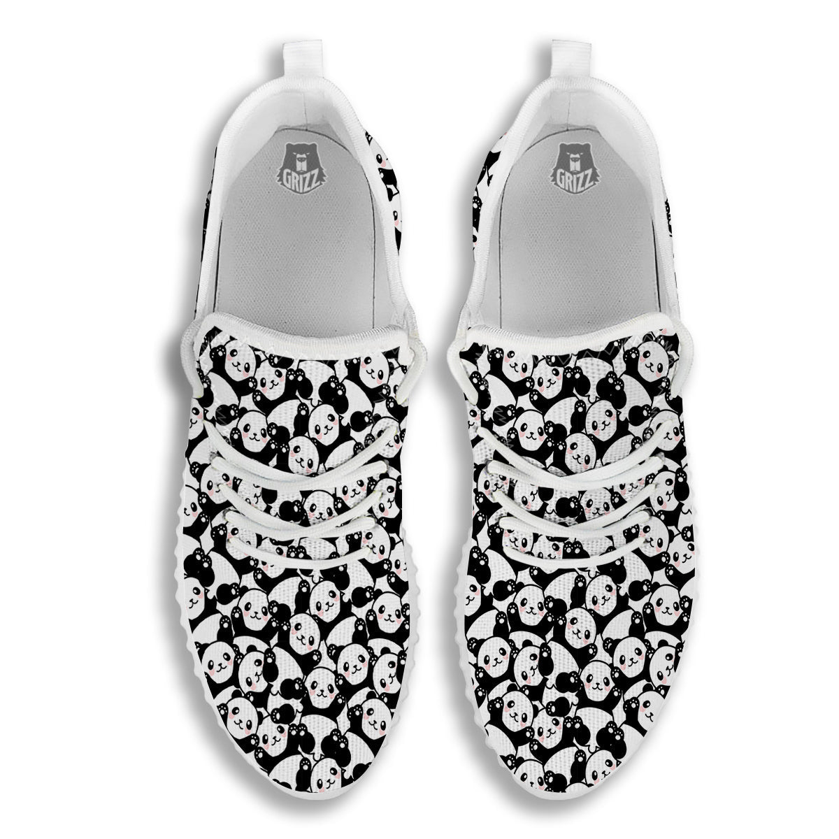 Happy Panda Cute Print Pattern White Walking Shoes-grizzshop
