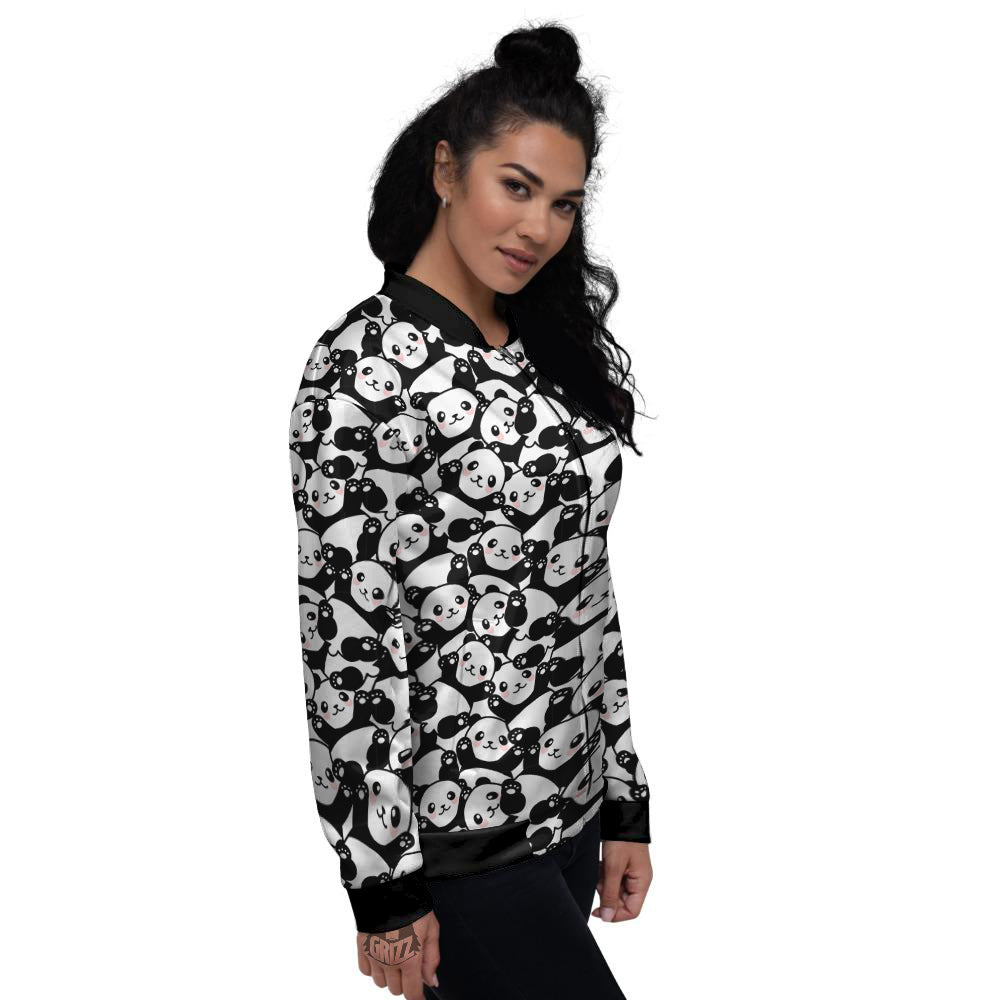 Happy Panda Cute Print Pattern Women's Bomber Jacket-grizzshop