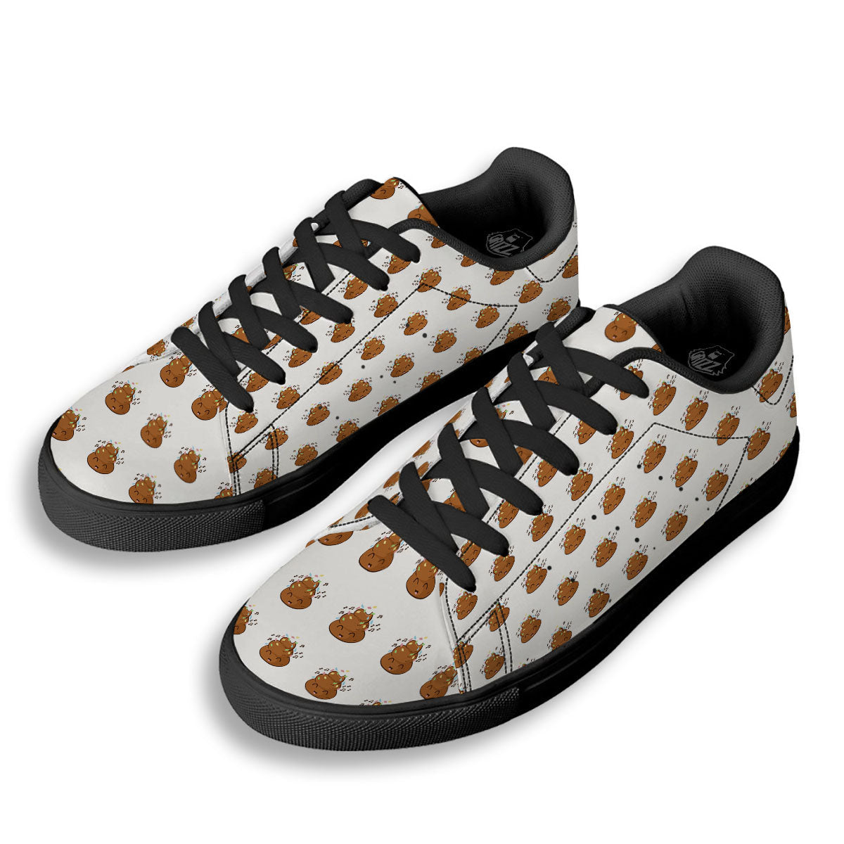 Happy Poop Print Pattern Black Low Top Sneakers-grizzshop