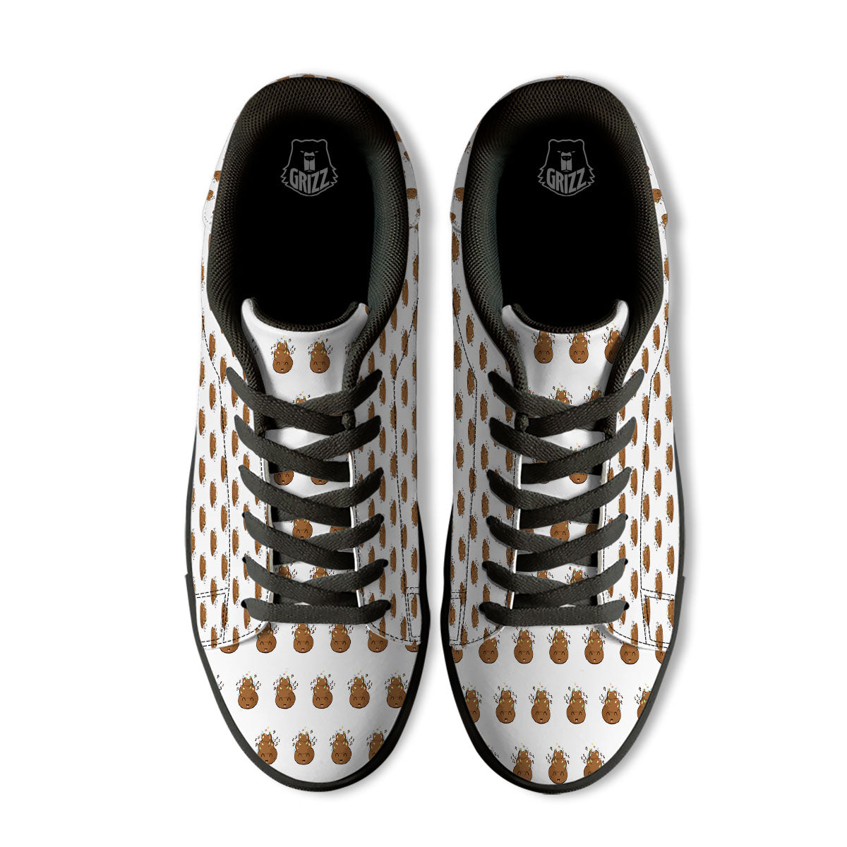 Happy Poop Print Pattern Black Low Top Sneakers-grizzshop