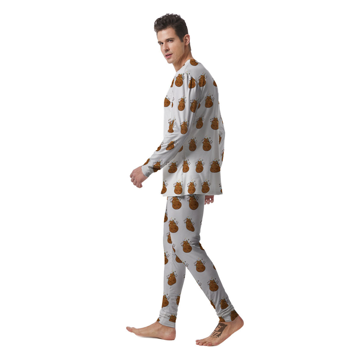 Happy Poop Print Pattern Men's Pajamas-grizzshop