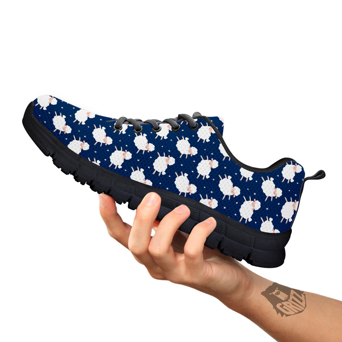Happy Sheep Print Pattern Black Sneaker-grizzshop