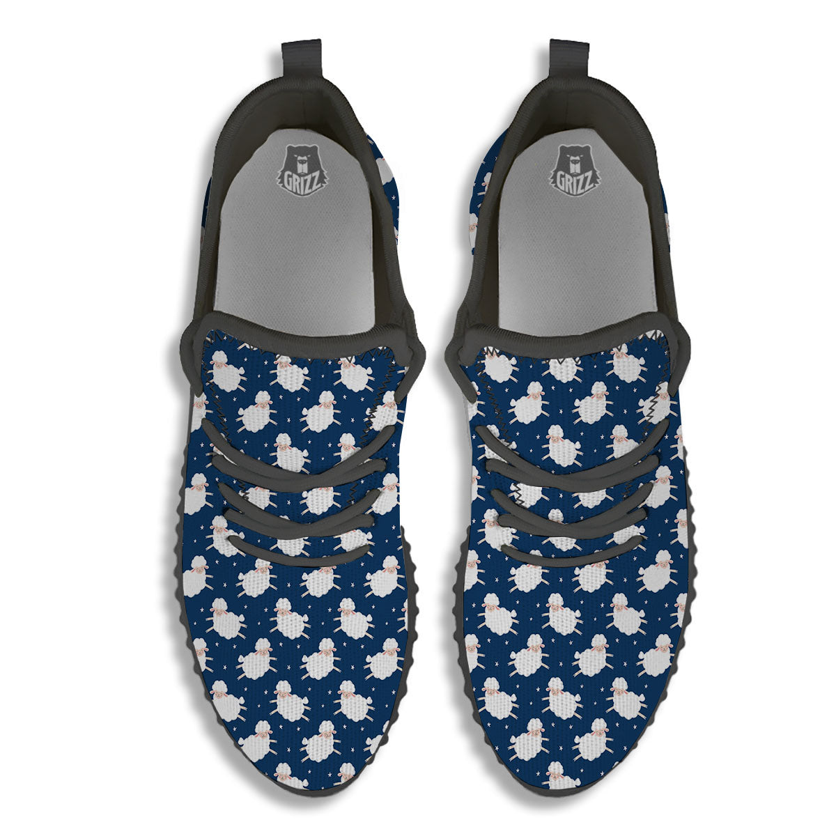 Happy Sheep Print Pattern Black Walking Shoes-grizzshop