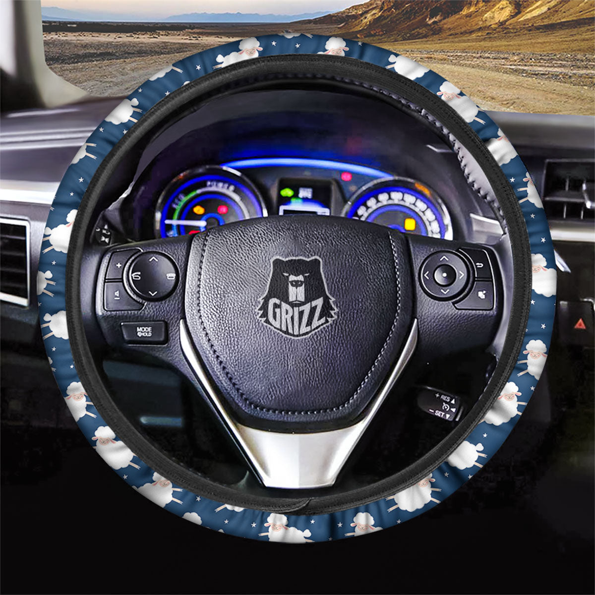 Happy Sheep Print Pattern Car Steering Wheel Cover-grizzshop