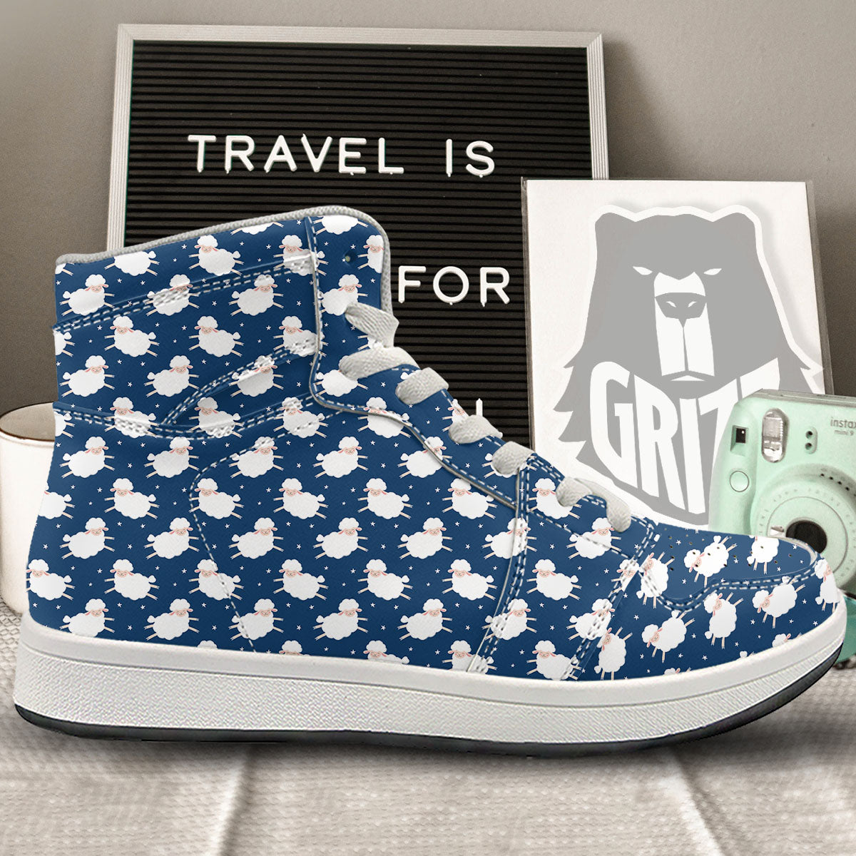 Happy Sheep Print Pattern High Top Sneakers-grizzshop