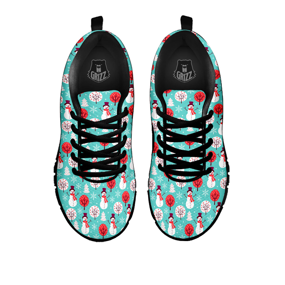 Happy Snowman Print Pattern Black Sneaker-grizzshop