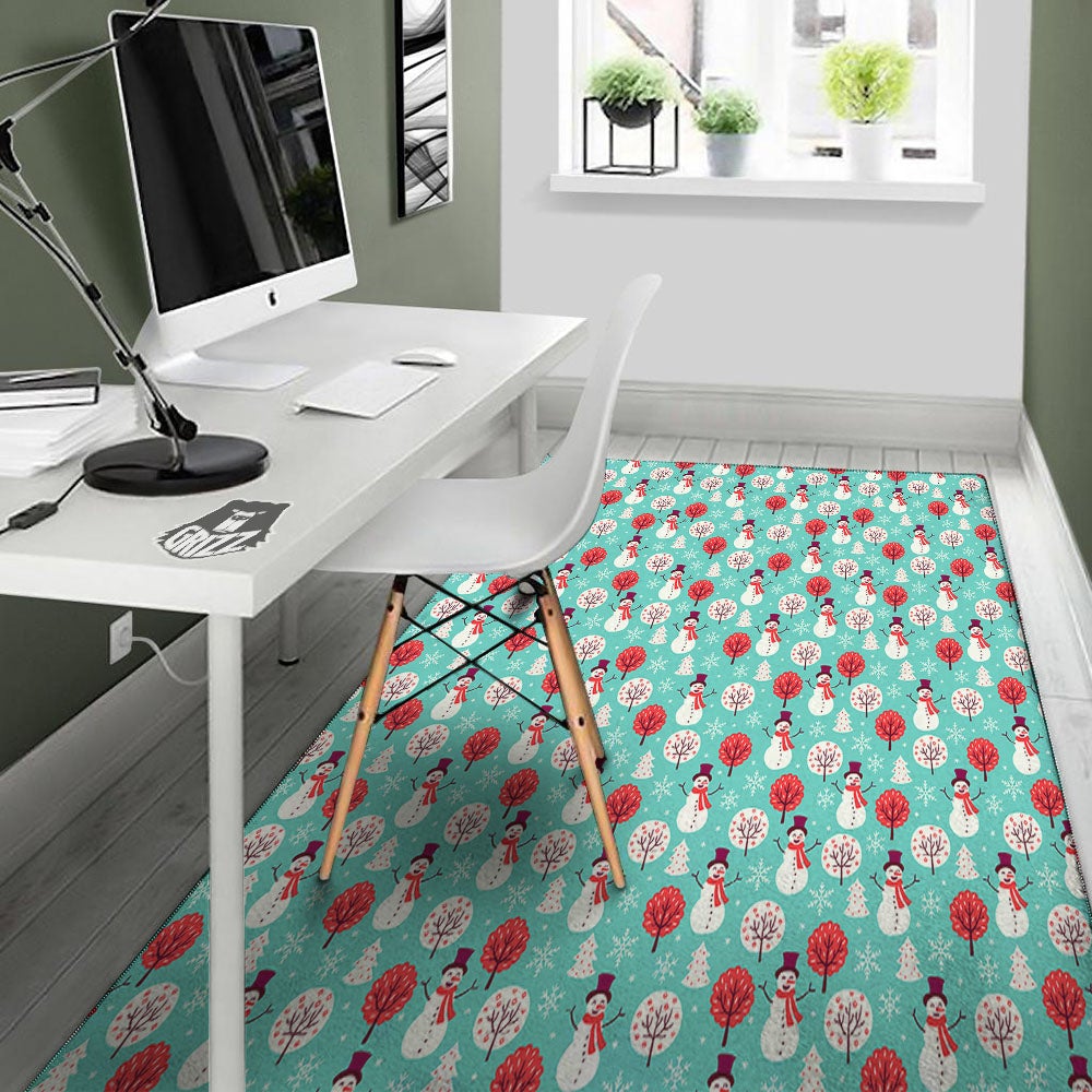 Happy Snowman Print Pattern Floor Mat-grizzshop