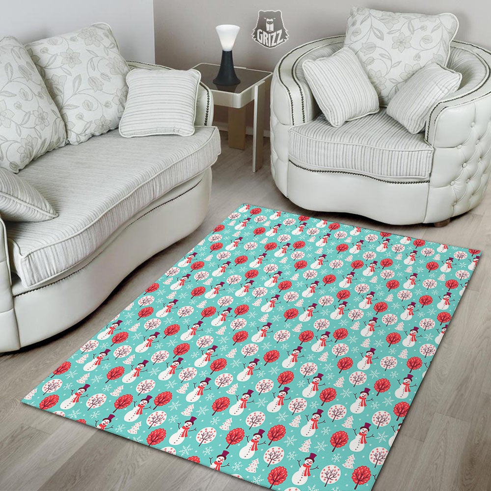 Happy Snowman Print Pattern Floor Mat-grizzshop