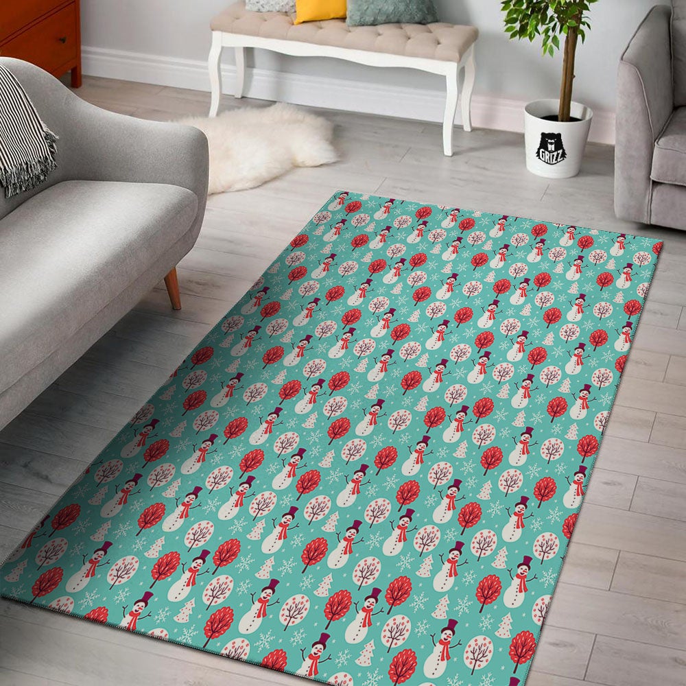 Happy Snowman Print Pattern Floor Mat-grizzshop