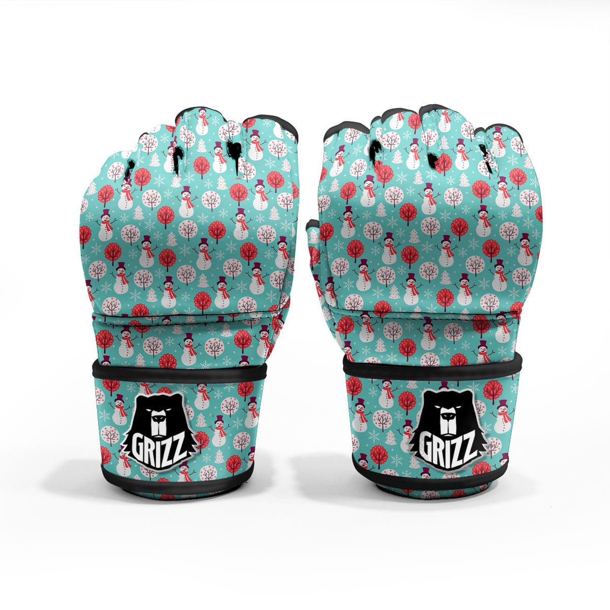 Happy Snowman Print Pattern MMA Gloves-grizzshop