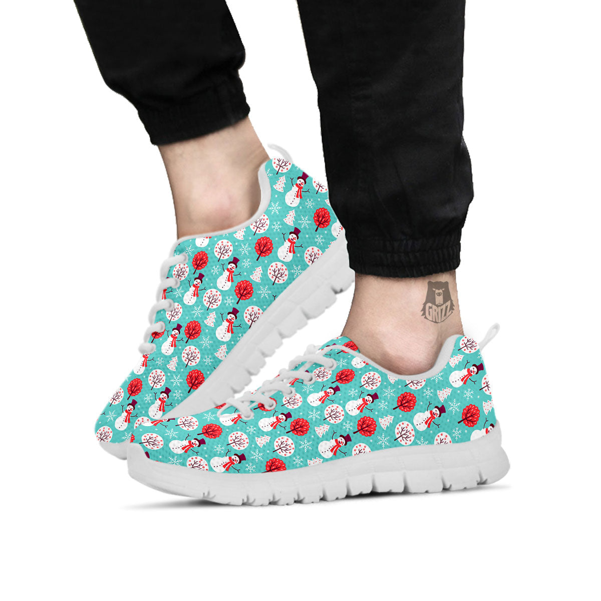 Happy Snowman Print Pattern White Sneaker-grizzshop