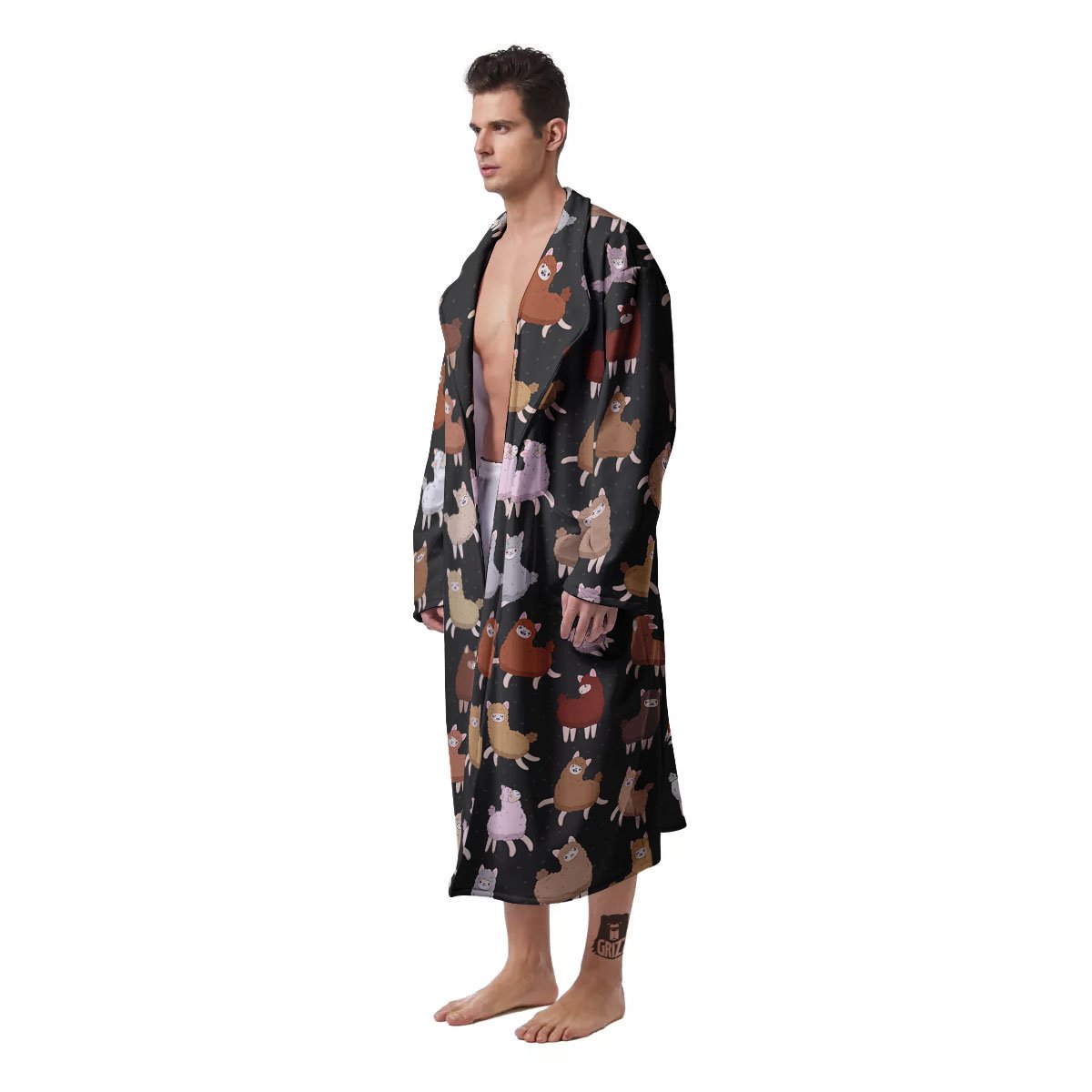 Happy Llama Print Pattern Men's Robe-grizzshop