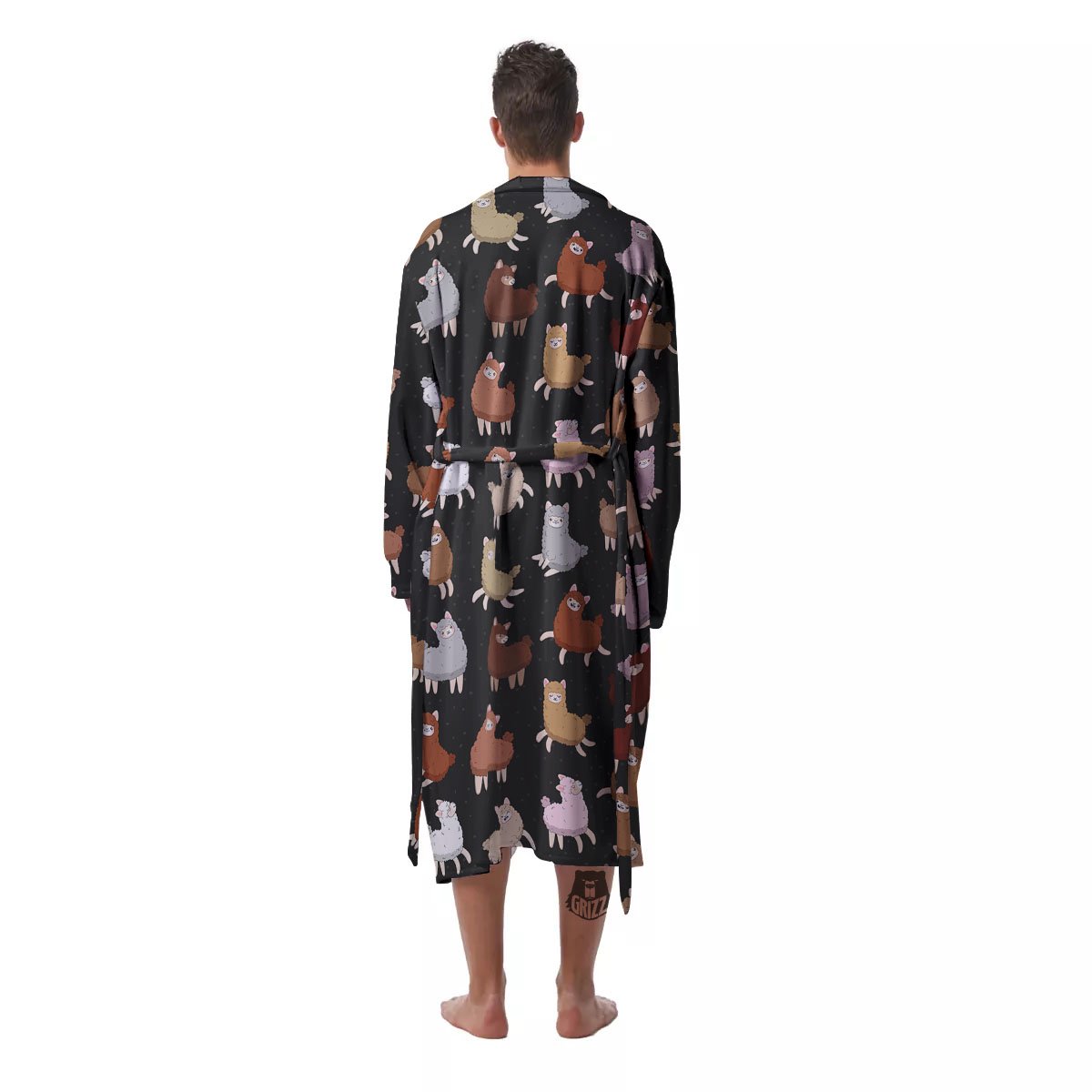 Happy Llama Print Pattern Men's Robe-grizzshop