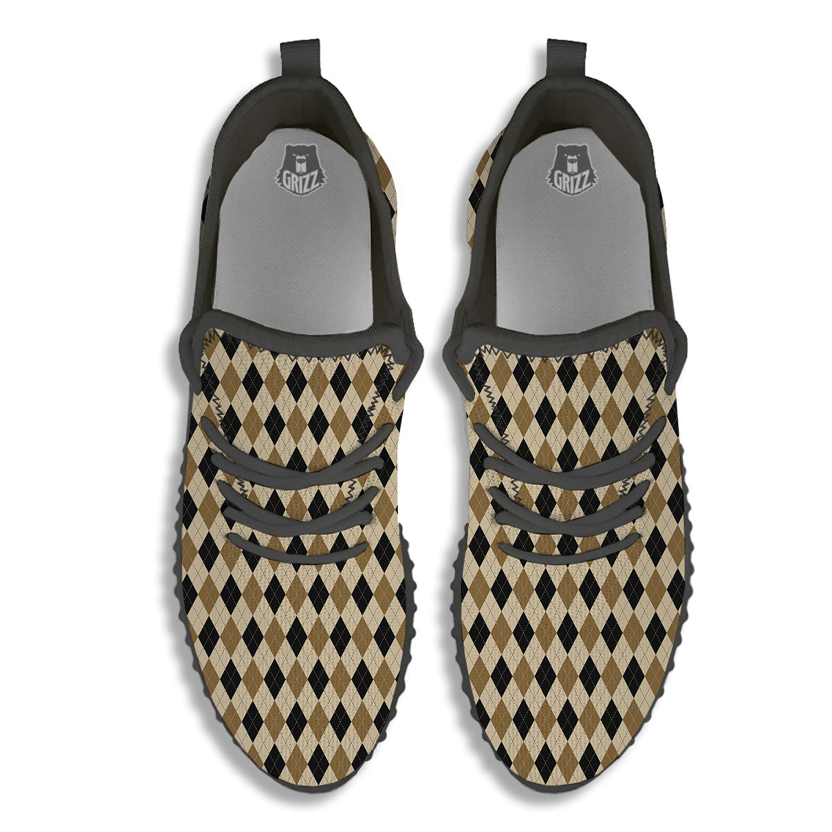Harlequin Gold And Black Print Pattern Black Walking Shoes-grizzshop