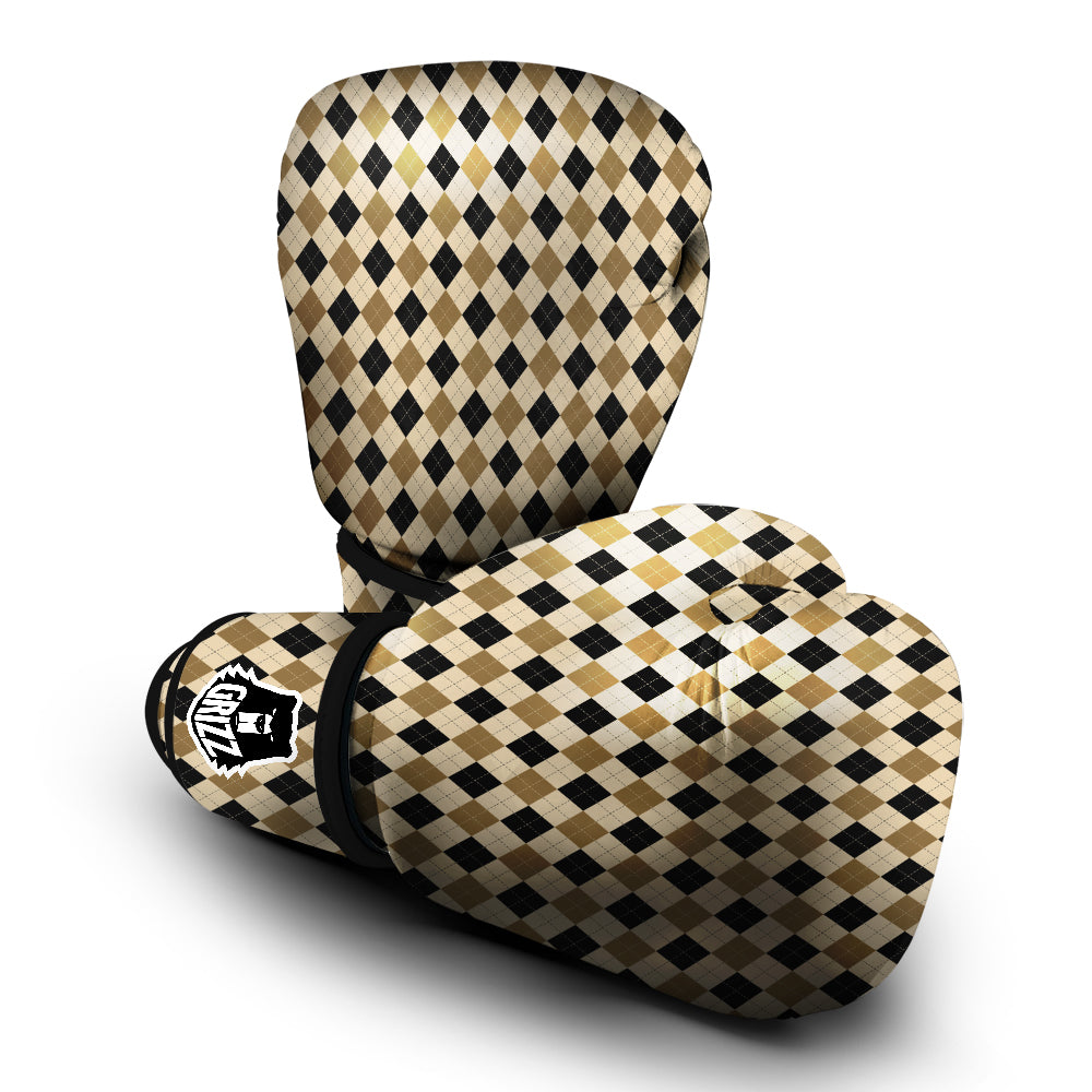 Harlequin Gold And Black Print Pattern Boxing Gloves-grizzshop