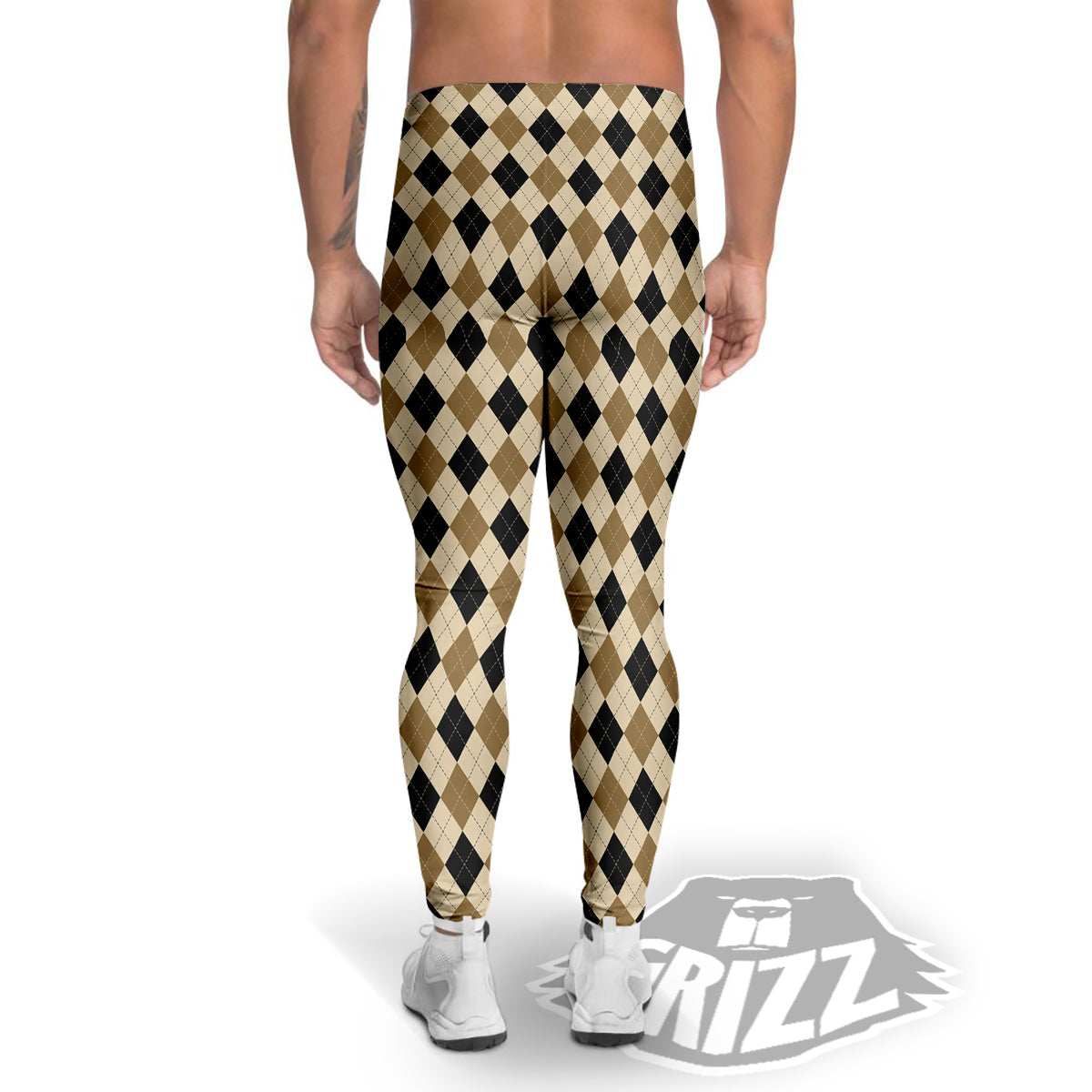 Harlequin Gold And Black Print Pattern Men's Leggings-grizzshop