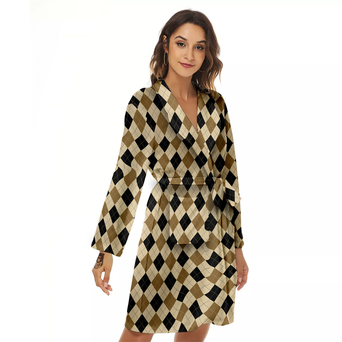 Harlequin Gold And Black Print Pattern Women's Robe-grizzshop