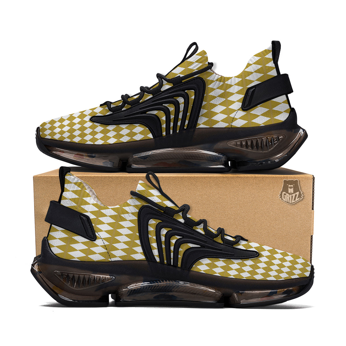 Harlequin Gold And White Print Pattern Black Gym Shoes-grizzshop