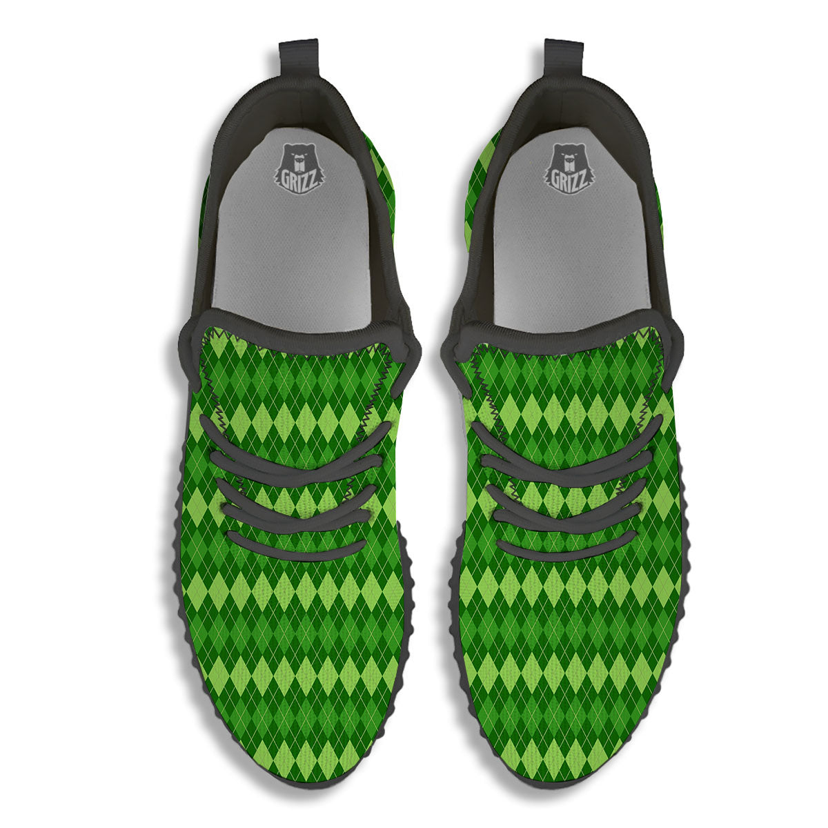 Harlequin Green Print Pattern Black Walking Shoes-grizzshop