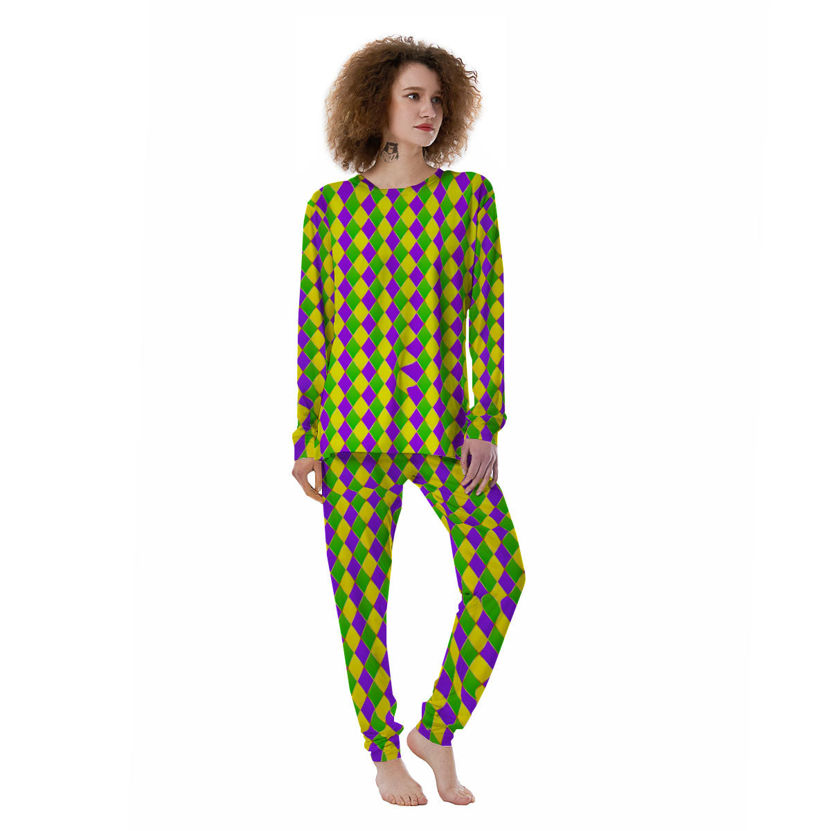 Harlequin Mardi Gras Print Pattern Women's Pajamas-grizzshop