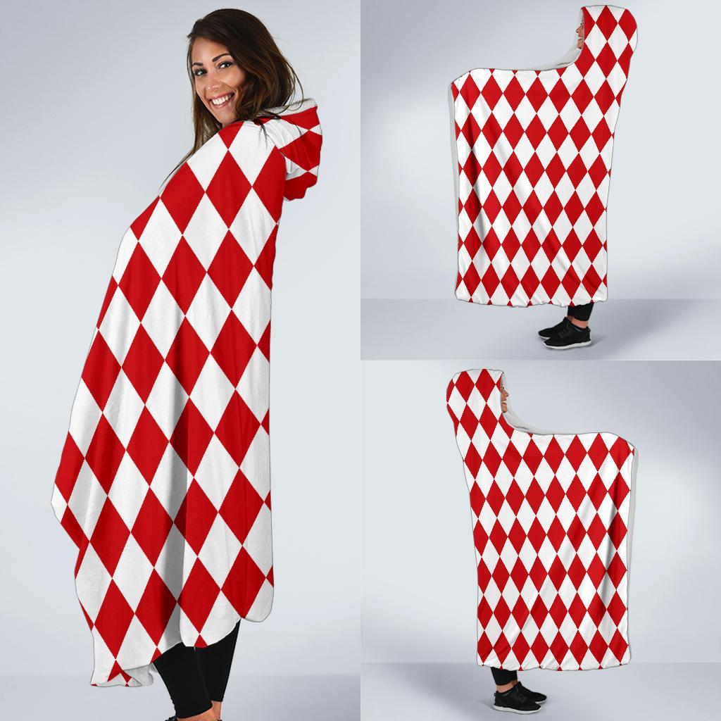 Harlequin Pattern Print Hooded Blanket-grizzshop