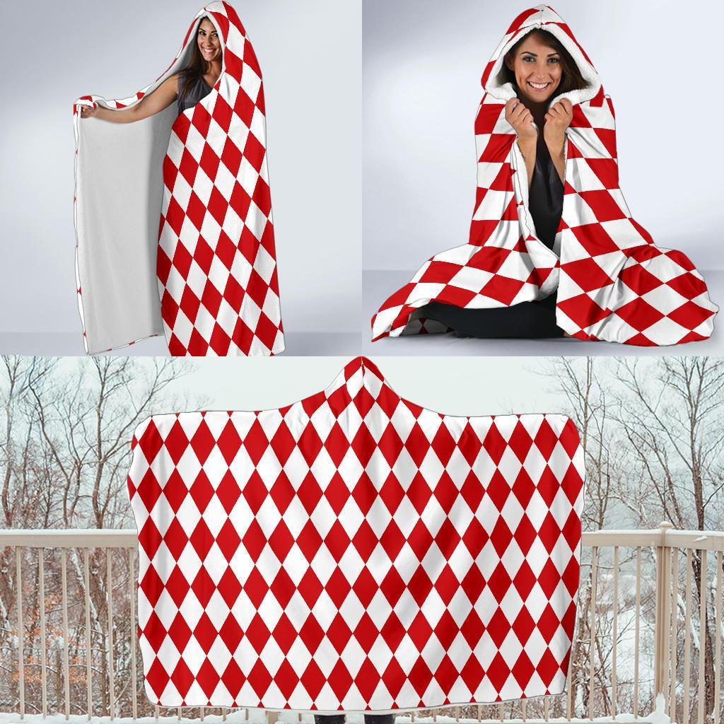 Harlequin Pattern Print Hooded Blanket-grizzshop