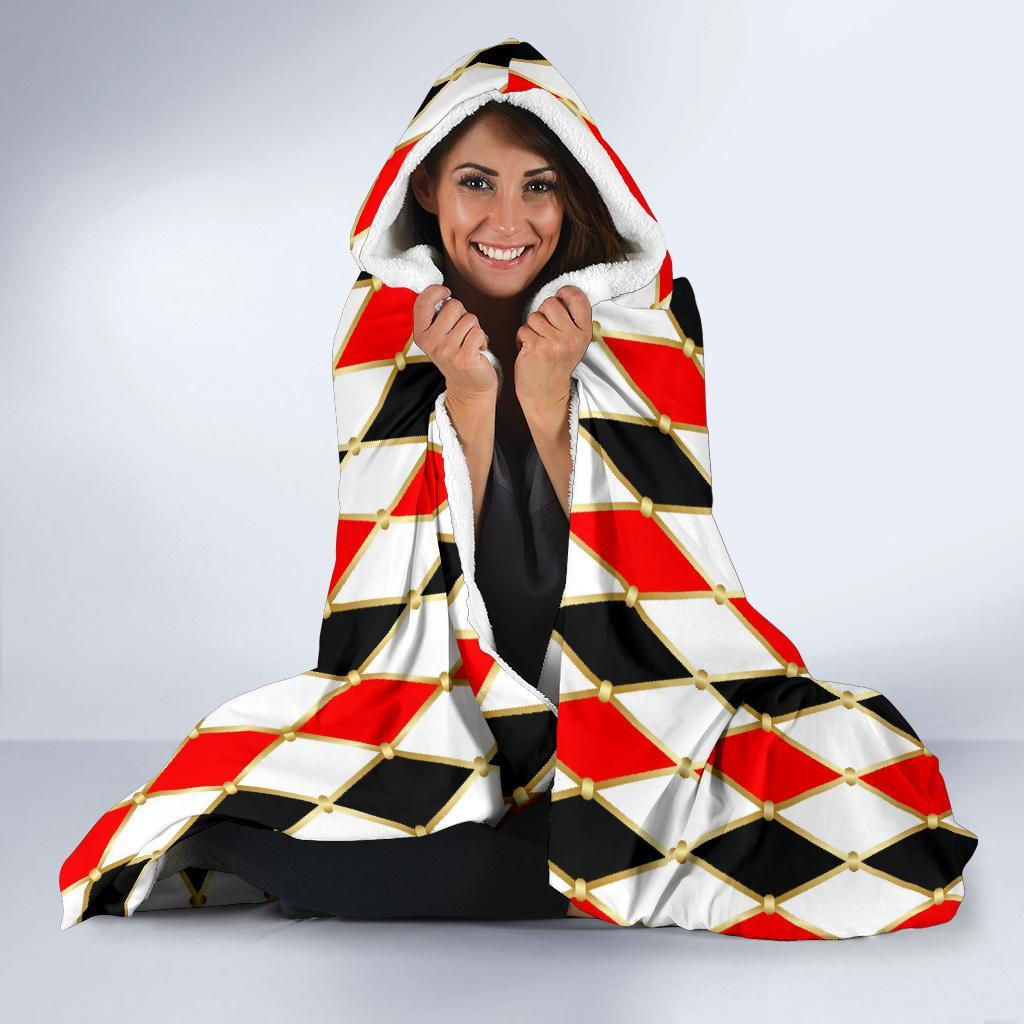 Harlequin Print Pattern Hooded Blanket-grizzshop