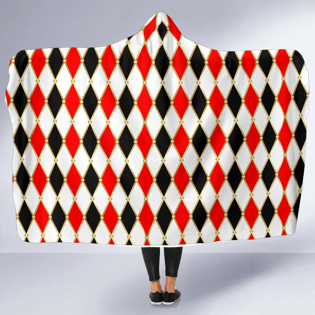 Harlequin Print Pattern Hooded Blanket-grizzshop