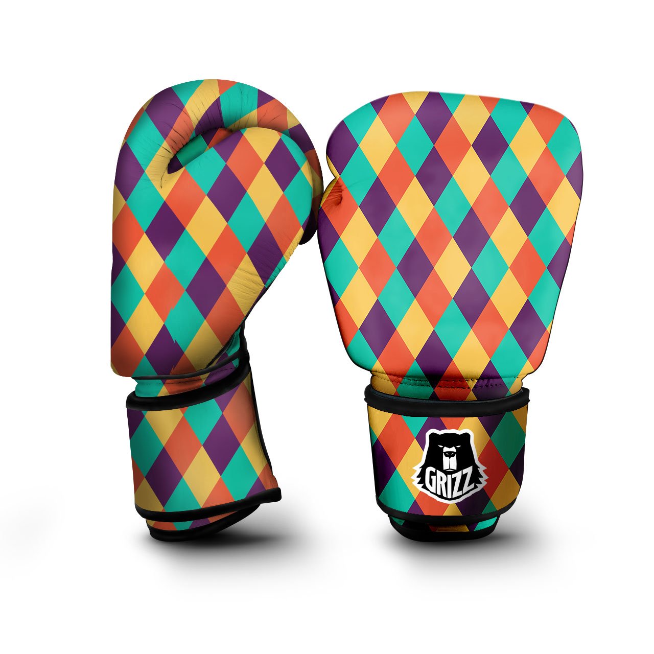 Harlequin Retro Print Pattern Boxing Gloves-grizzshop