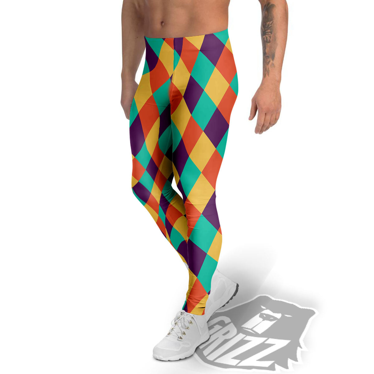 Harlequin Retro Print Pattern Men's Leggings-grizzshop