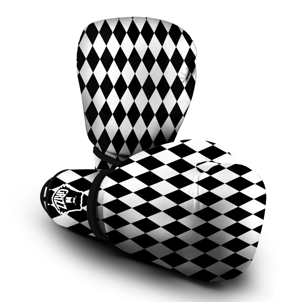 Harlequin White And Black Print Pattern Boxing Gloves-grizzshop