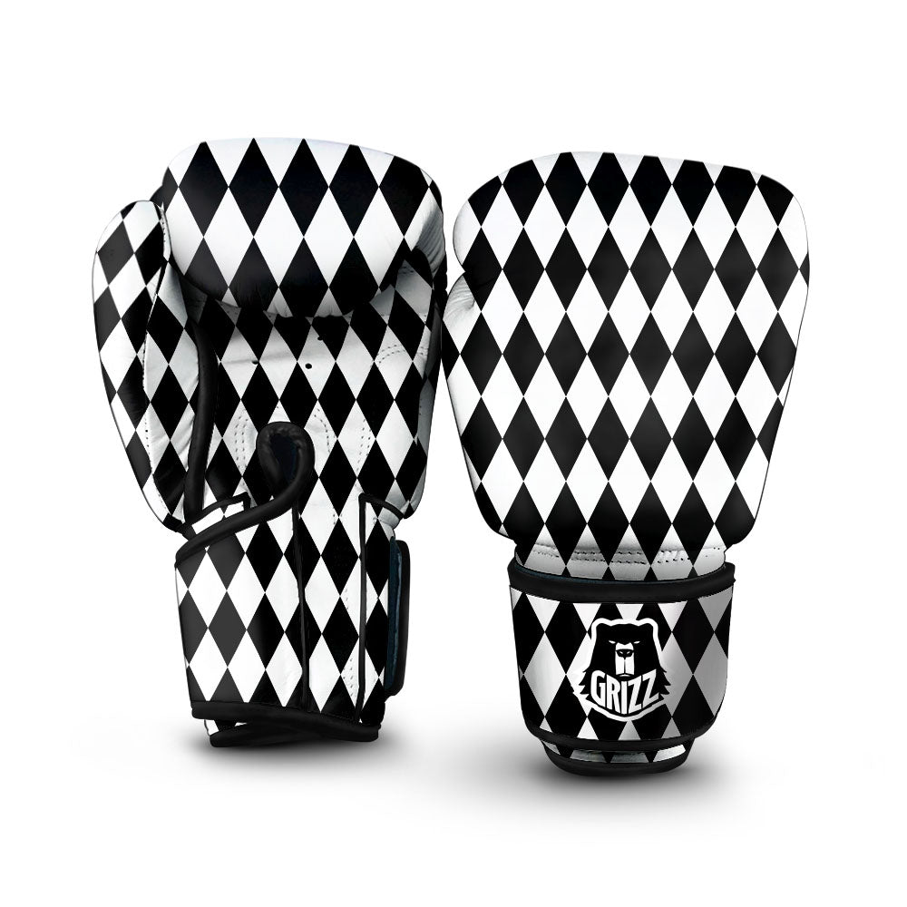 Harlequin White And Black Print Pattern Boxing Gloves-grizzshop
